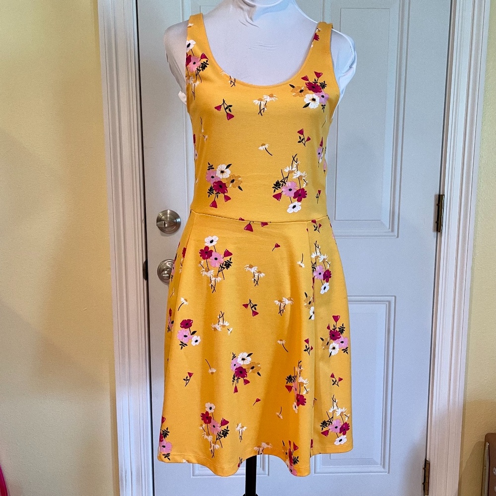 Yellow Floral Sleeveless Fit & Flare Dress
